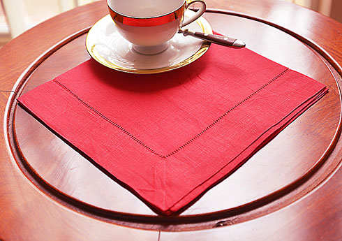 Linen Napkin. Red colored. 20" napkin. Hemstitch. (1 piece) - Click Image to Close